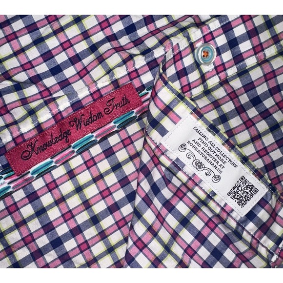 Robert Graham Pink White Gingham Short Sleeve Button Shirt Tailored Fit Men's XL - Picture 4 of 10